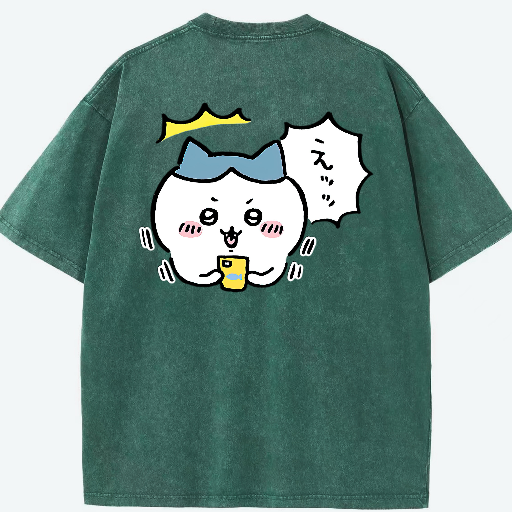 （画像用） ちいかわ ハチワレ Chii-kawa hachiware 綿100% ヴィンテージ風 半袖Tシャツ（背面プリント）
